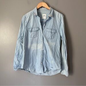 Hollister jeweled collar denim button down